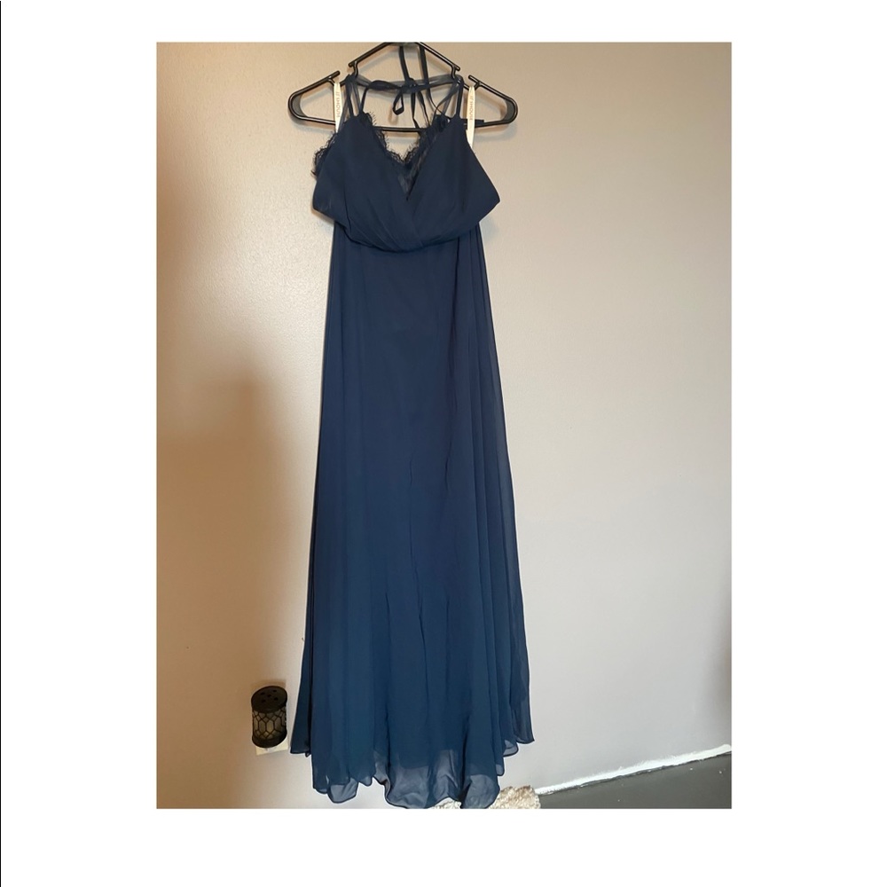 Full length Lace accent bridesmaid dress